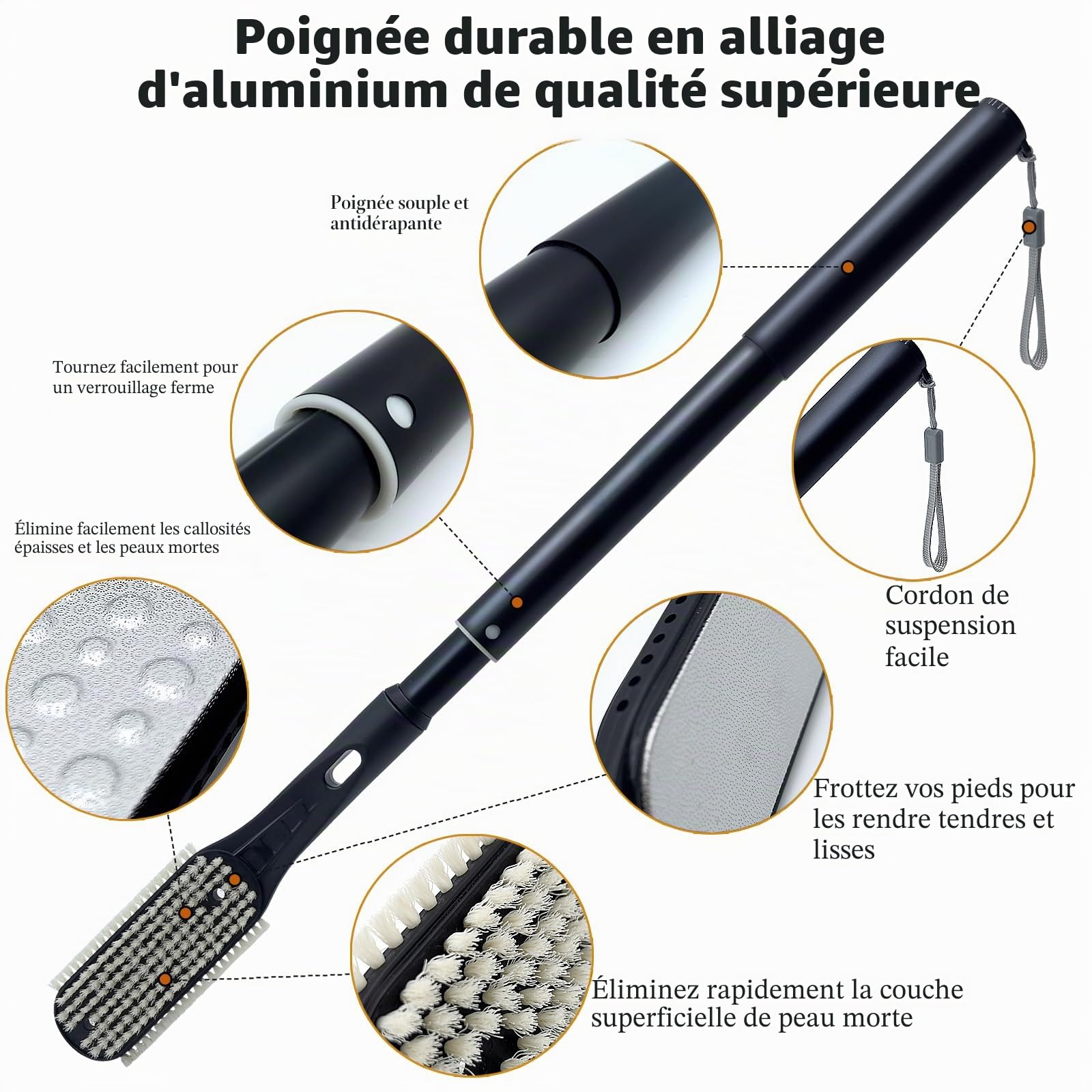 Brosse de Nettoyage pour les Orteils, Brosse Télescopique pour Pieds de Douche, Brosse de Douche pour Pieds pour un Nettoyage en Profondeur et l'Exfoliation pour Femmes, Hommes et Personnes Âgées