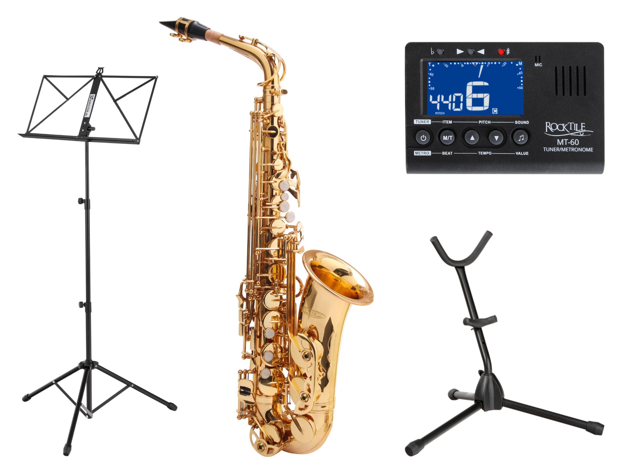 Classic Cantabile AS-450 Saxophone Alto Eb Set (Accessoires : Embouchure, Étui/Sac à dos, Support de saxophone, Accordeur/Métronome, Pupitre)