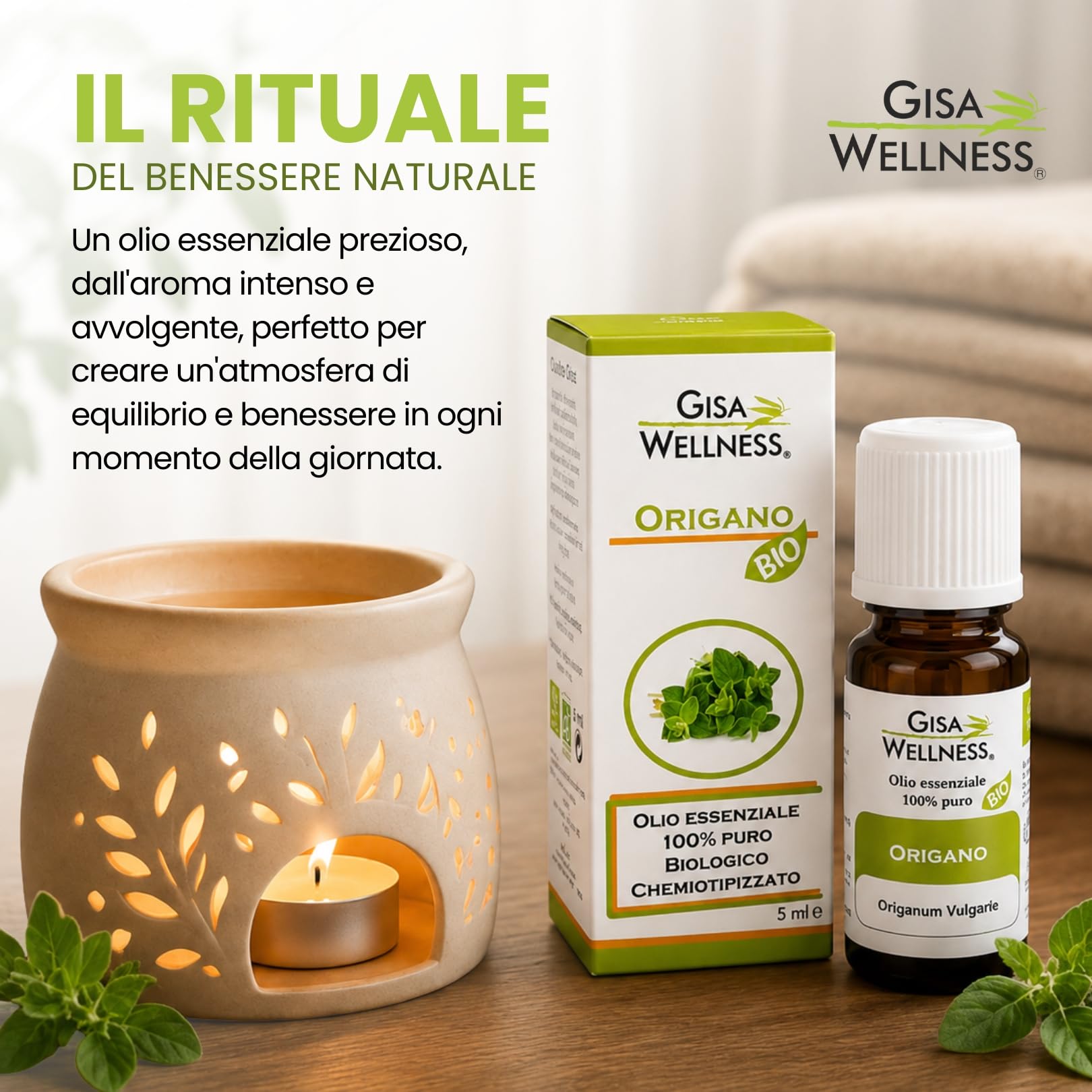 Olio Essenziale di Origano Bio 10ml, Olio di Origano Puro 100% e Naturale per Aromaterapia, Diffusori e Uso Alimentare, Made in Italy Gisa Wellness