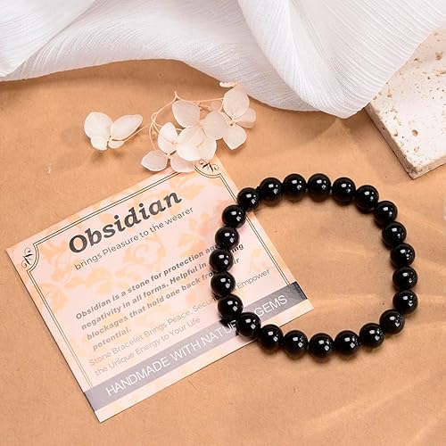 Vista 20 de MASSIVE BEADS Pulsera elástica de yoga hecha a mano con piedra natural, cristal curativo, energía, regalos para adultos unisex de 0.157 in, 0.236