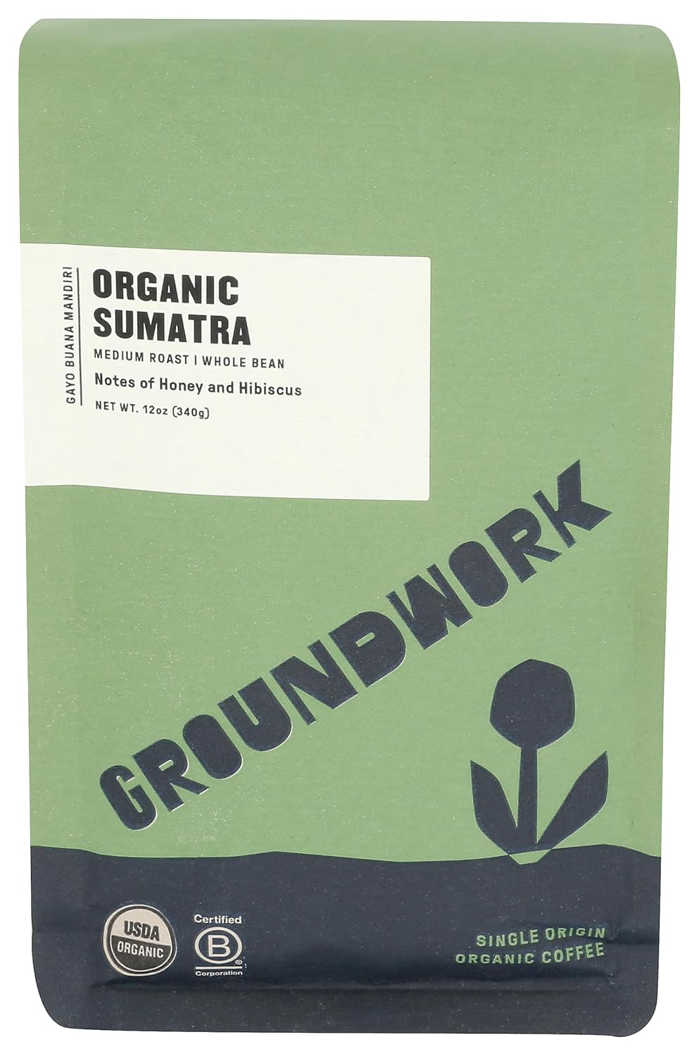 Groundwork Coffee Co Organic Sumatra Whole Bean Coffee, 12 Oz