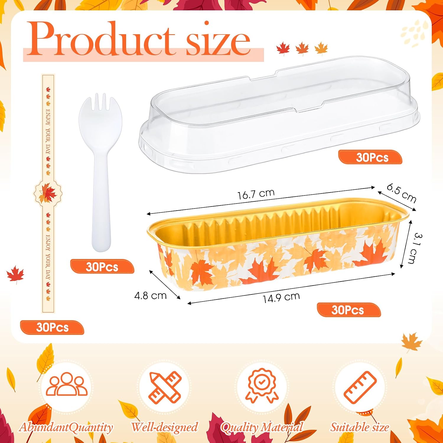 Tioncy 30 Set Fall Mini Maple Leaf Loaf Pans with Lid Spoon Sticker 6.8oz