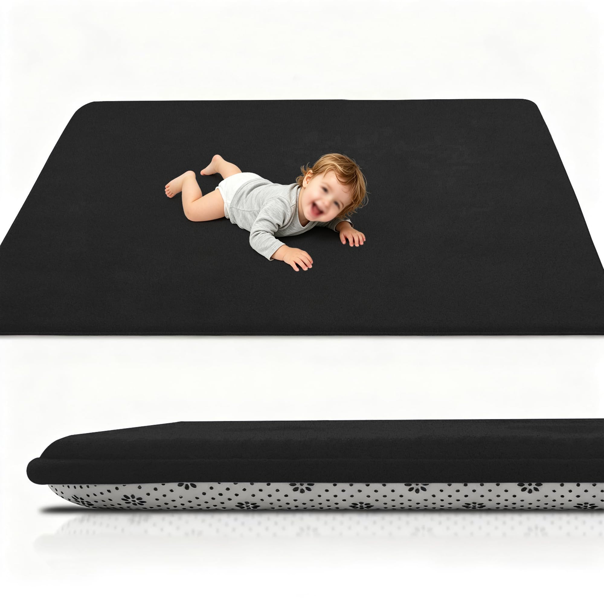 Kelvuta Baby playmat anti-slip play crawling baby mat coral velvet activity floor mat, 200 x 320 cm foam sensory high-density area rug for living room bedroom kids room soft nursery rug play mat