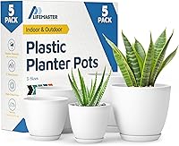 LIFEMASTER Eco-Friendly 5-Pack Stackable Plant Pots - Assorted Sizes 4.8"-7" Drainage Holes Indoor Outdoor Garden Planters