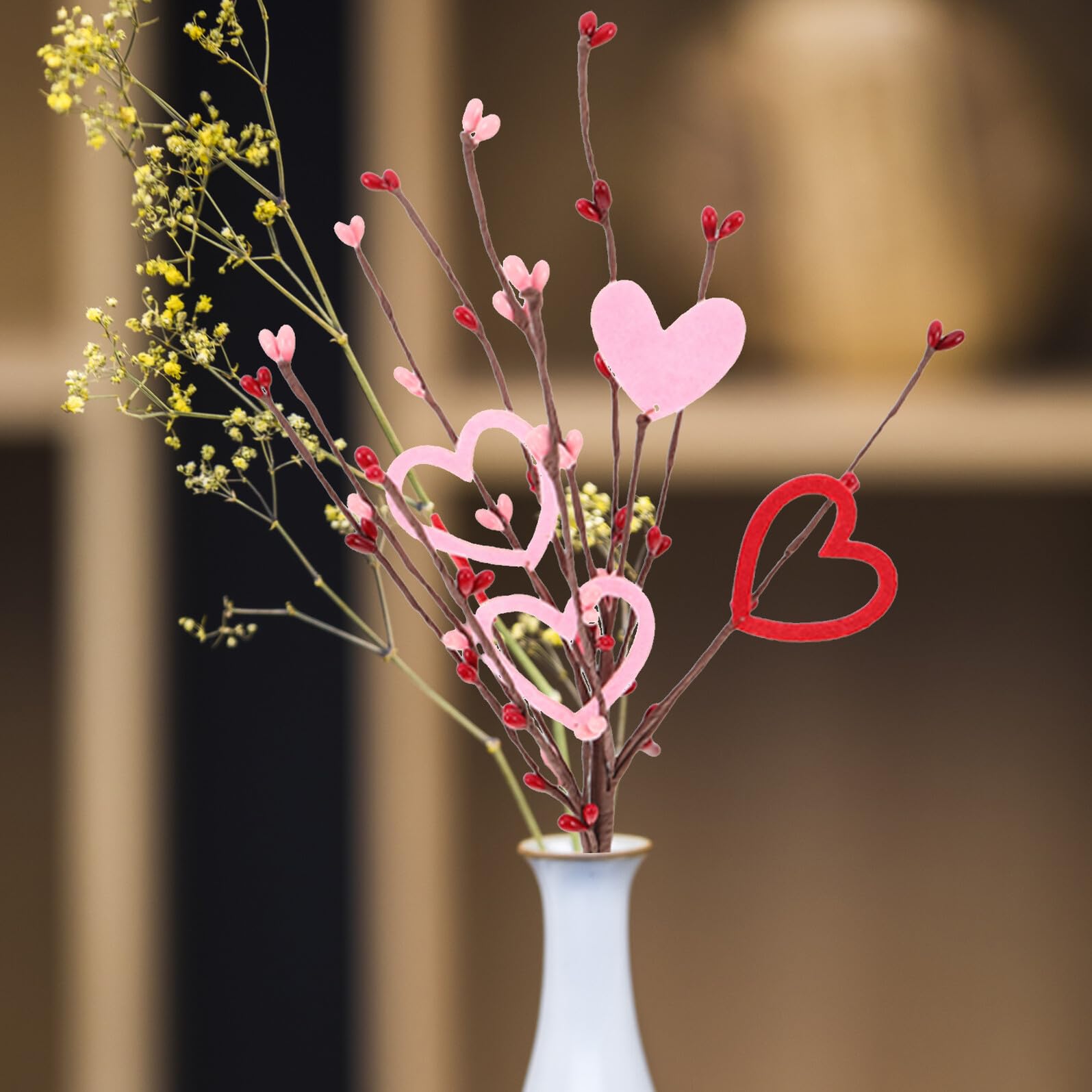 Gatuida 10 Piezas de Ramitas Artificiales Bayas Rojas y Forma de Corazón Ramo Decorativo para San Valentín Obsequio Romántico y Decoración para Bodas Mesas y Aniversarios