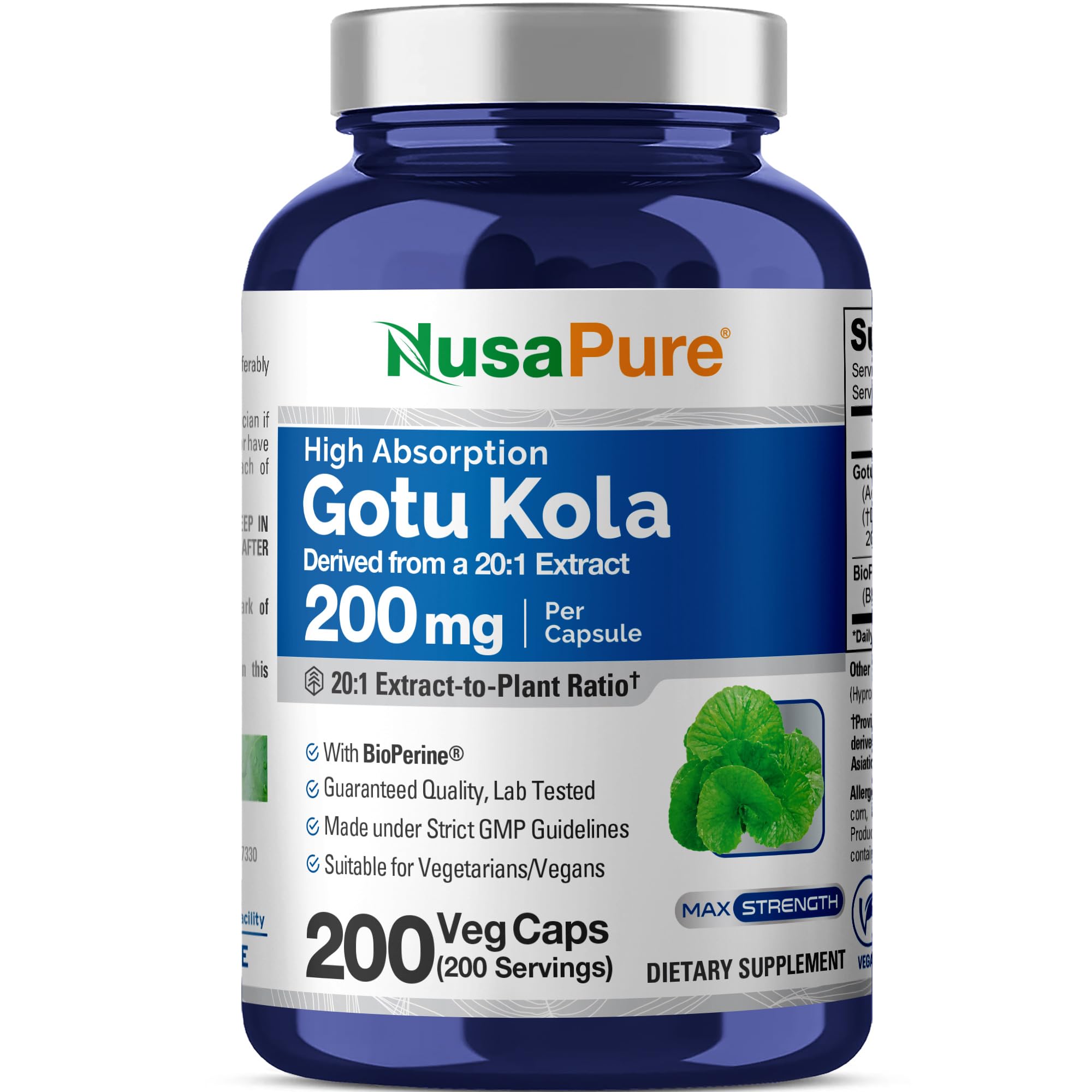 Gotu Kola, Vegan, 200mg, 200 Veg Capsules - 200 Servings