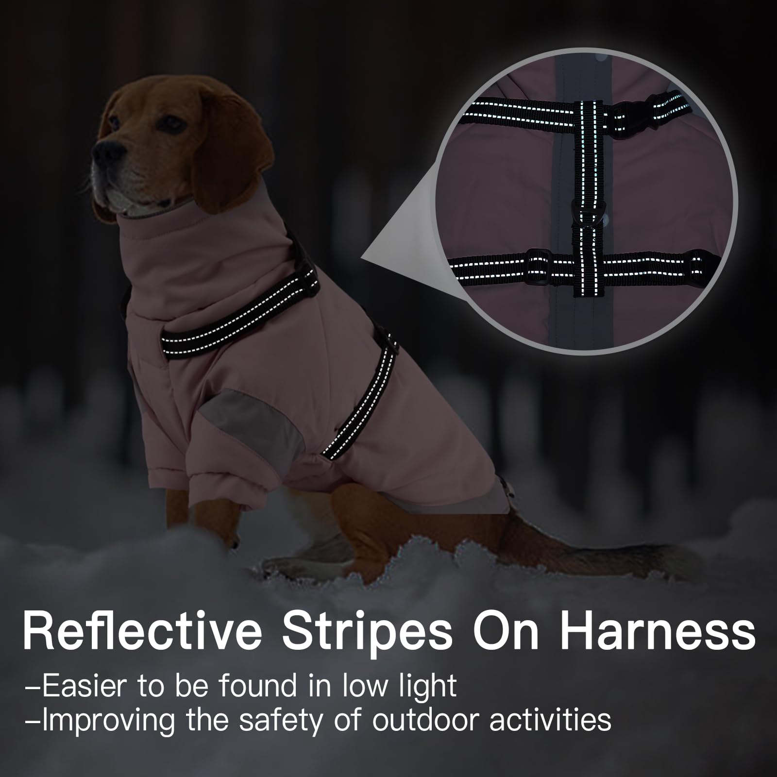 Cappotto per cani con imbracatura riflettente 2 in 1, per passeggiate con cani, cappotto invernale a collo alto antivento per cani di taglia grande, tuta da neve con maniche per proteggere le