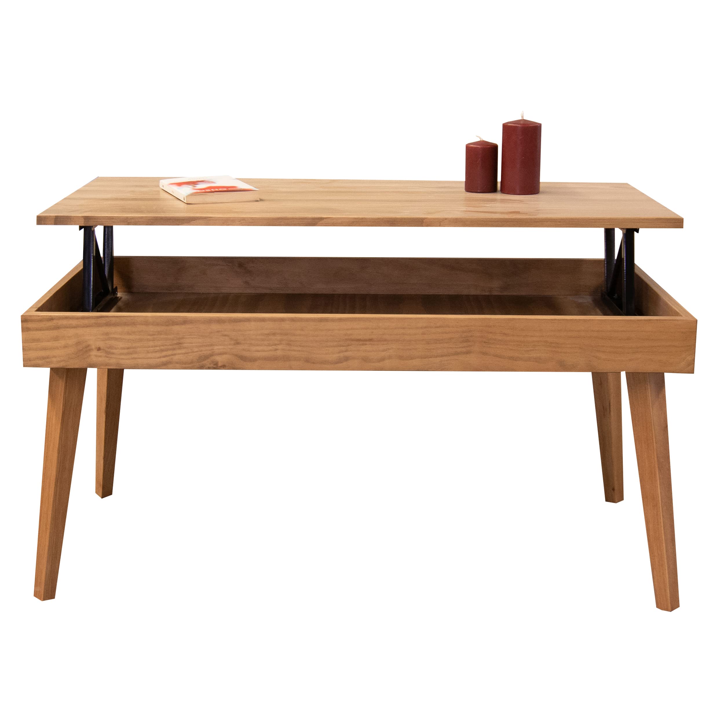 LoMasCasa - Mesa de Centro Elevable con Cajón Modelo Karol de Estilo Vintage con Acabado Madera Fabricada en Madera Natural Maciza de Pino con Medidas: 100 x 50 x 47 cm