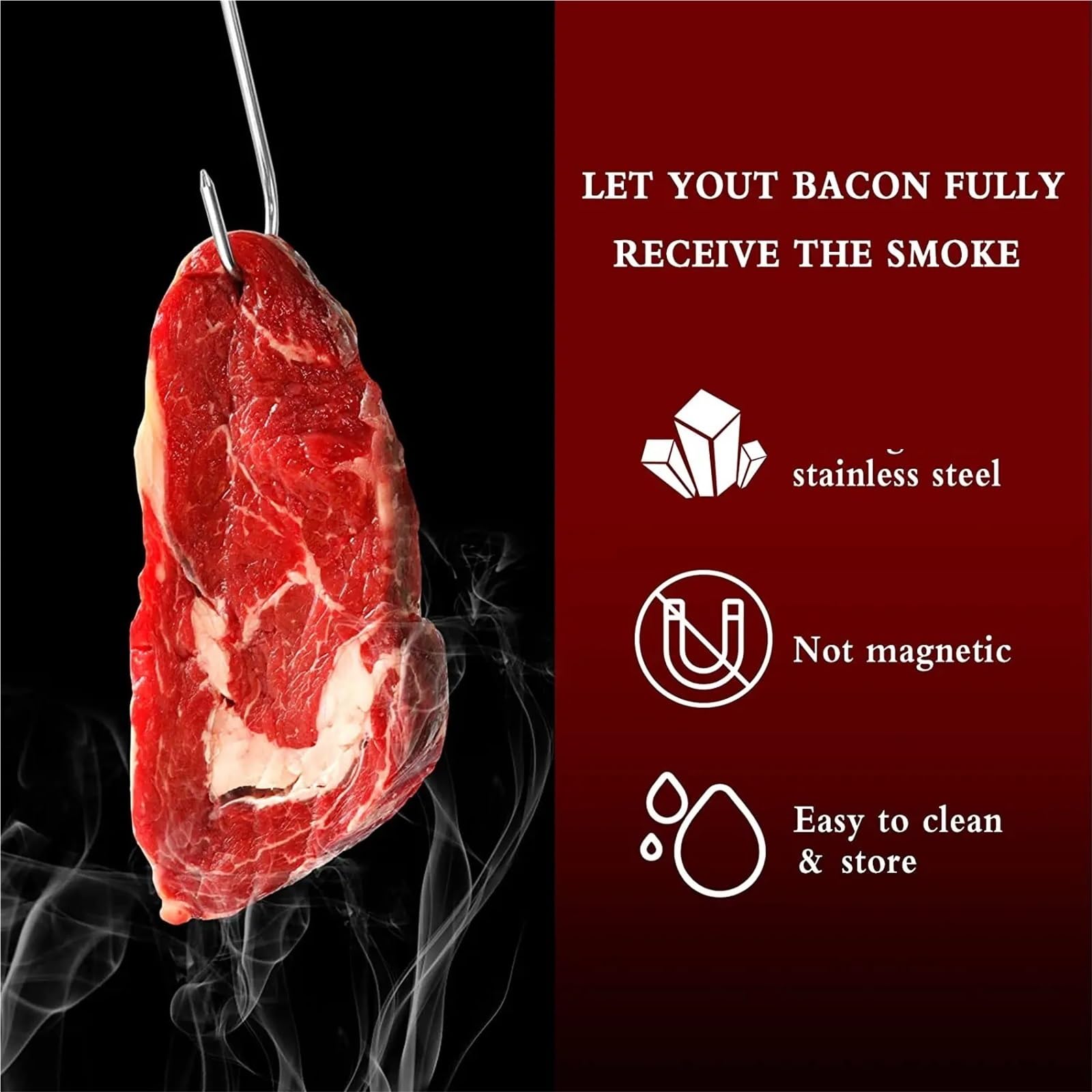 Gancho de carnicero de acero inoxidable en forma de S, 50 unidades, for ahumado en caliente y frío, carnicería, caza, pollo, barbacoa, salchichas de cerdo, tocino y parrilla. Para Carnes(15cm)
