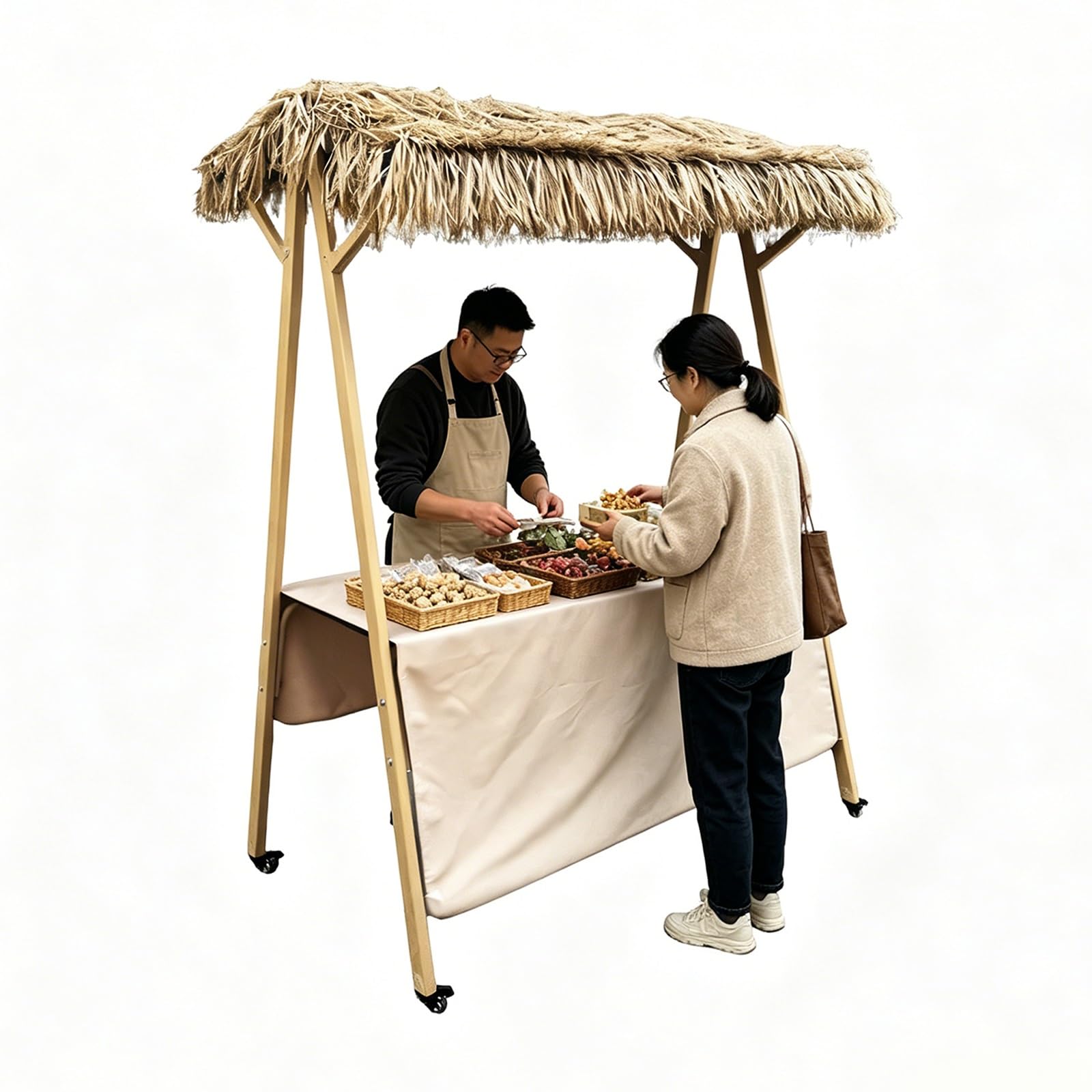 GMBAYUE Foldable Farmers Market Stand, Vending Stand Kiosk Display Trolley with Canopy, Mobile Street Food Vendor Cart for Market Street Food & Events, Parties & Dessert Cart(160cm/63in)