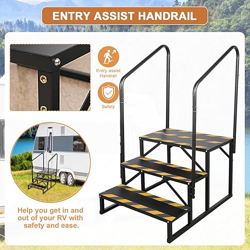 Miniatura 26 de Escaleras de 3 escalones para autocaravana, peldaños para bañera de hidromasaje, escalera de spa al aire libre con pasamanos, escalera portátil