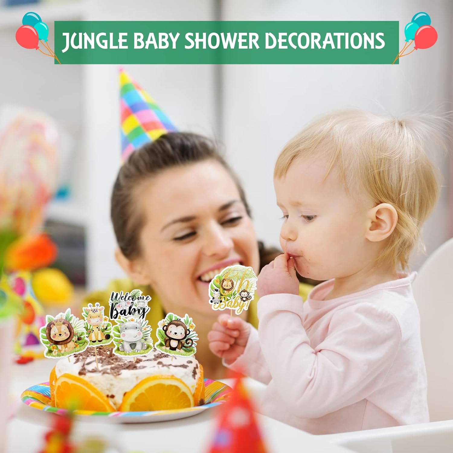 45 Pcs Safari Baby Shower Cupcake Toppers Jungle Animals Oh Baby Party Decorations Safari Theme Cupcakes Toppers for Boys Kids Nursery Wild Party Supplies - Image 8