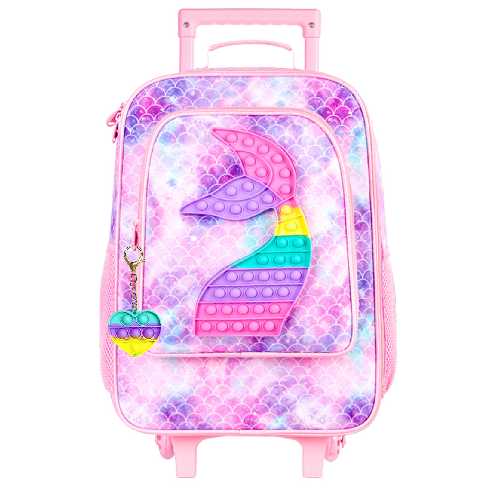 Kids Luggage for Girls, Cute Mermaid Suitcase Rolling with Wheels, Travel Carry on for Children Toddler Elementary - Pink