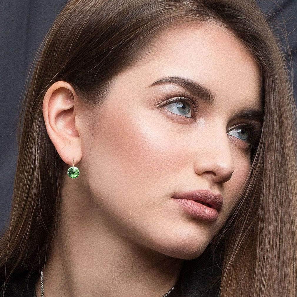 Round Austrian Crystal Drop Leverback Earrings for Women 14K Gold Plated Hypoallergenic Earrings - Image 2