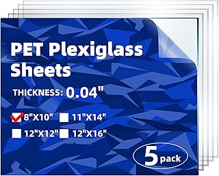 5-Pack of 8×10" PET/Plexiglass Sheets, Transparent Clear Flexible Plastic Sheet Panels for Craft, Picture Frames, Sign Blank, DIY Display Project