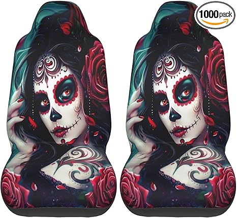 Rose Sugar Skull Girl 02 Car Accessories Seat Covers Set Vehicle Seat Covers Universal Front Seats Protector 2 Pcs