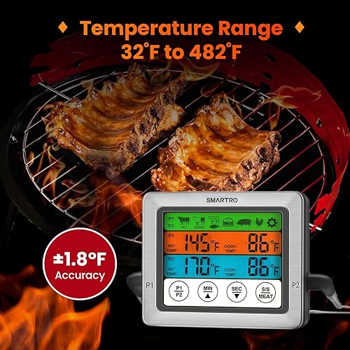 Miniatura 6 de SMARTRO ST54 Termómetro digital de carne de doble sonda para cocinar alimentos, cocina, horno, barbacoa, parrilla con modo temporizador y sondas de