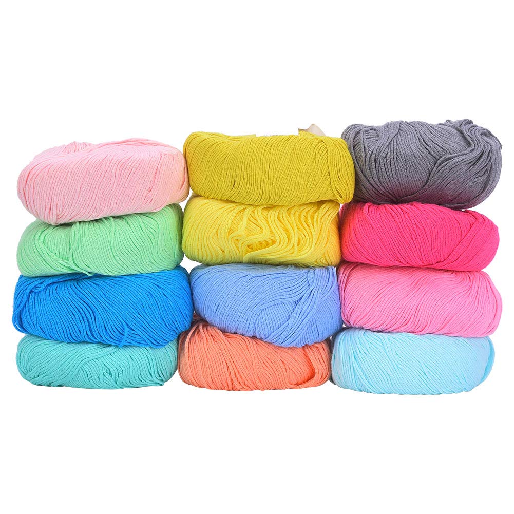 Fil de coton pour crochet et tissage d'écharpe en 12 couleurs