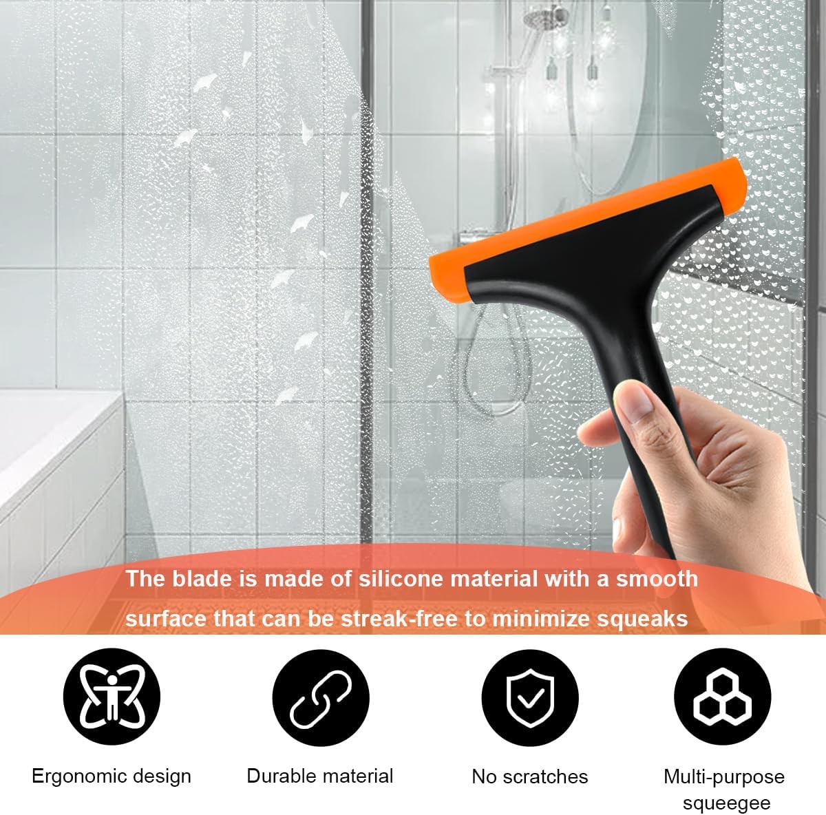 Small Silicone Window Squeegee, 5.9 Inch Car Windshield Water Blade Squeegee with Non-Slip Handle, All-Purpose Cleaning Squeegee for Car Windshield, Window, Mirror (Black)