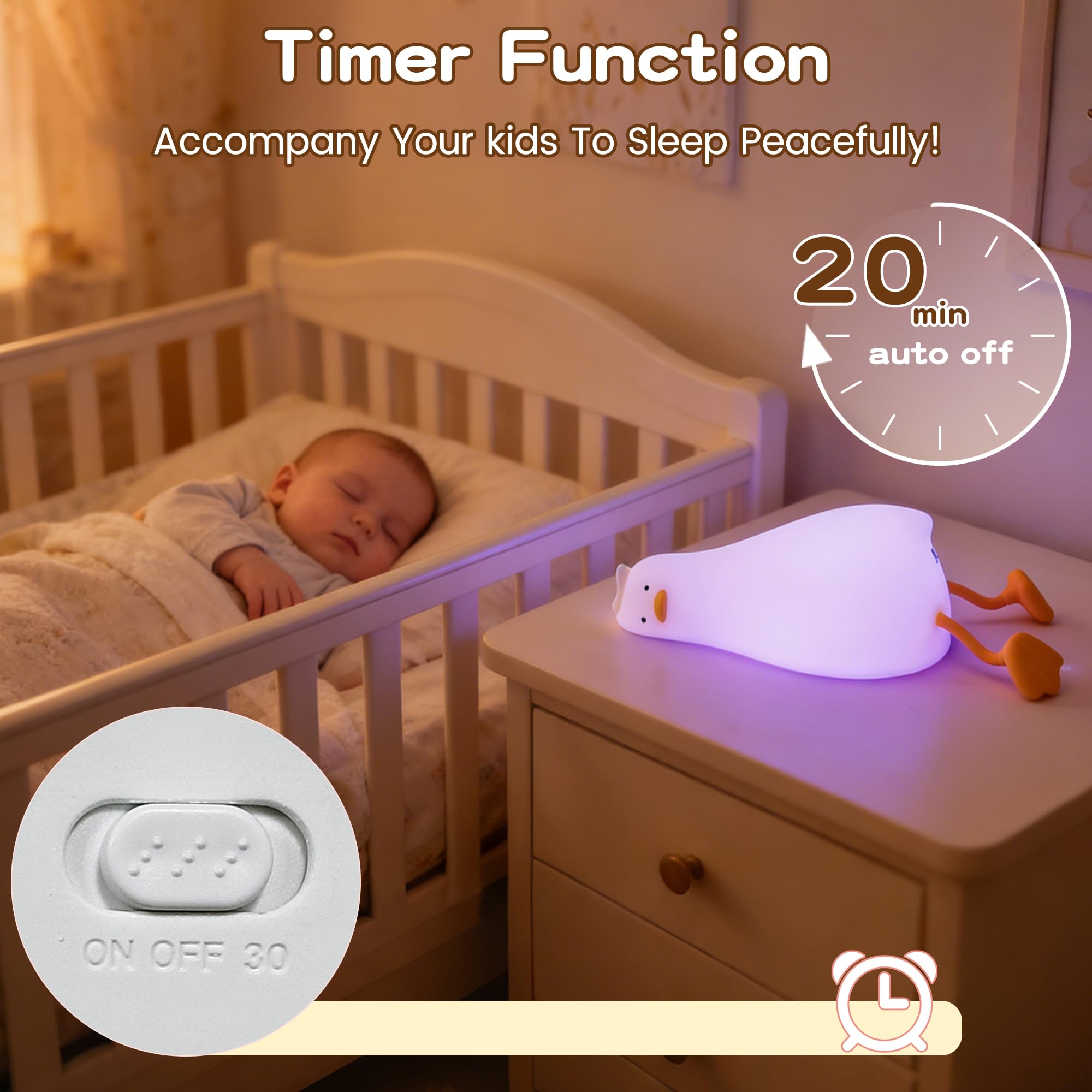 FAMIDUO Luce Notturna Bambini Papera con Cambio Colore, Controllo APP/Tocco, con Regali in Scatola Cieca, Divertente Lampada Silicone di Paperella Sdraiata, Luce Notturna Neonato, Bebe Regalo