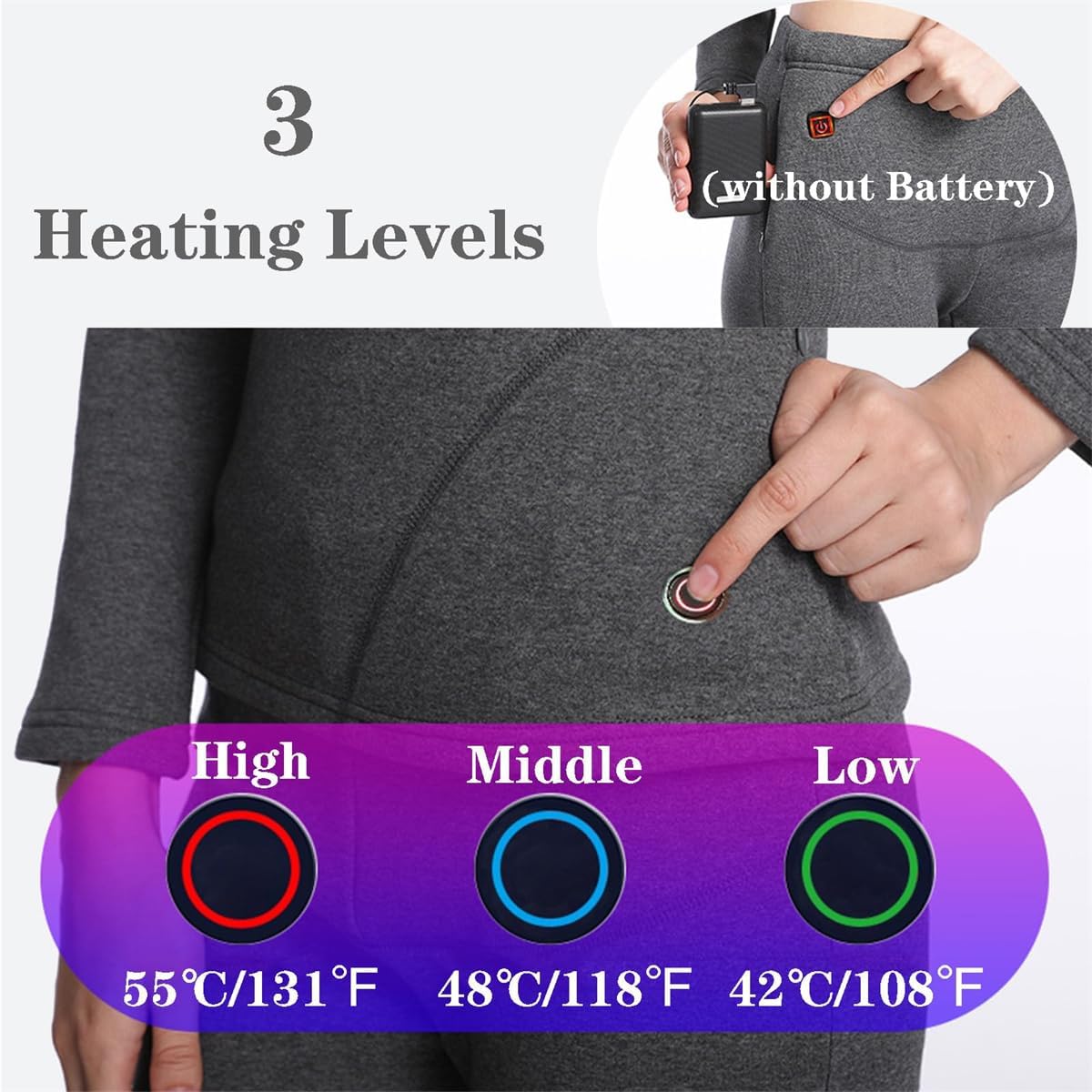 USB Electric Heating Sets Soft Elastic Fabric 13 Areas Heated Ski Hiking Thermal Underwear for Women Men
