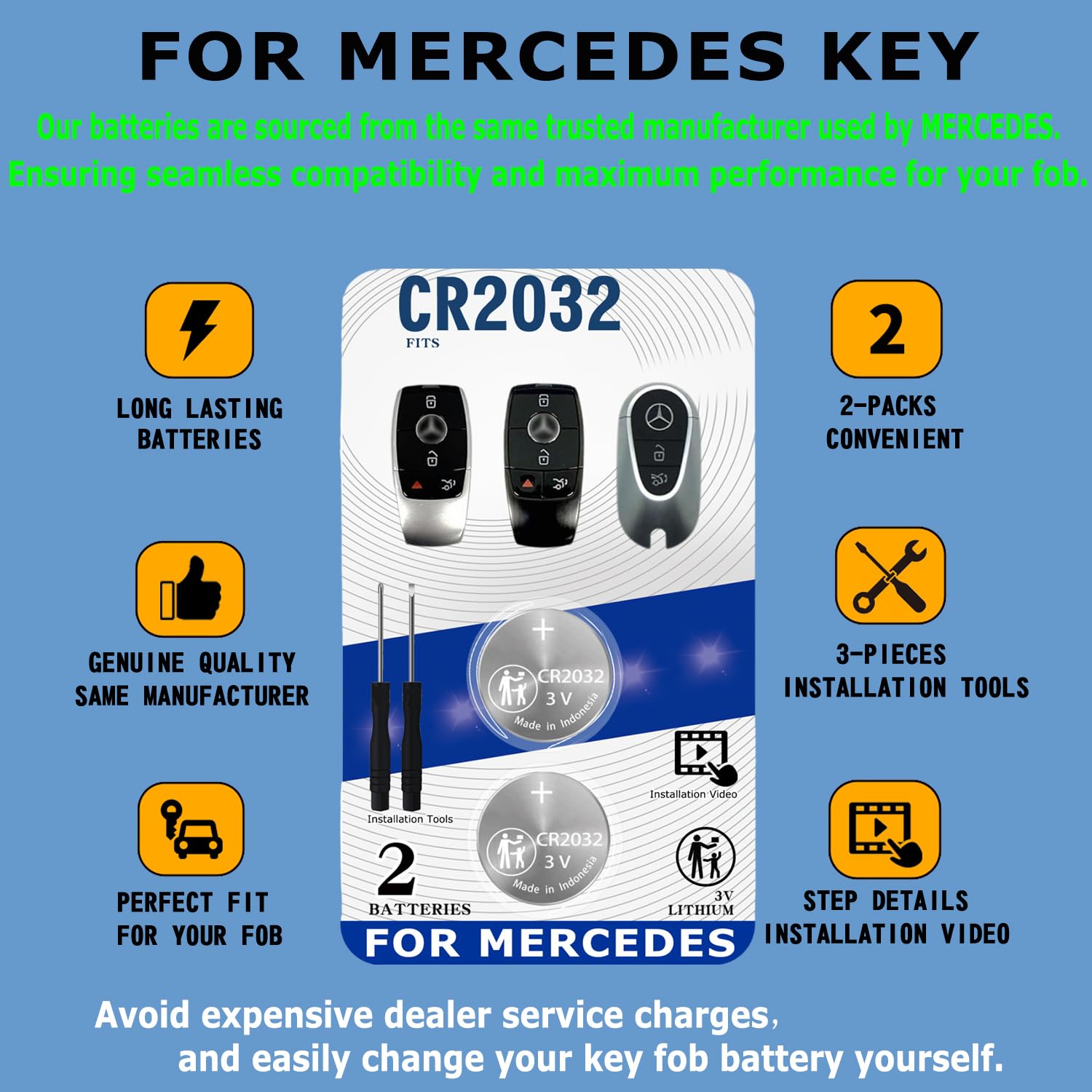 Car Key Fob Battery For Mercedes Benz Remote A, C, E Class 2X CR2025 UK NEW | UK - Foto 9