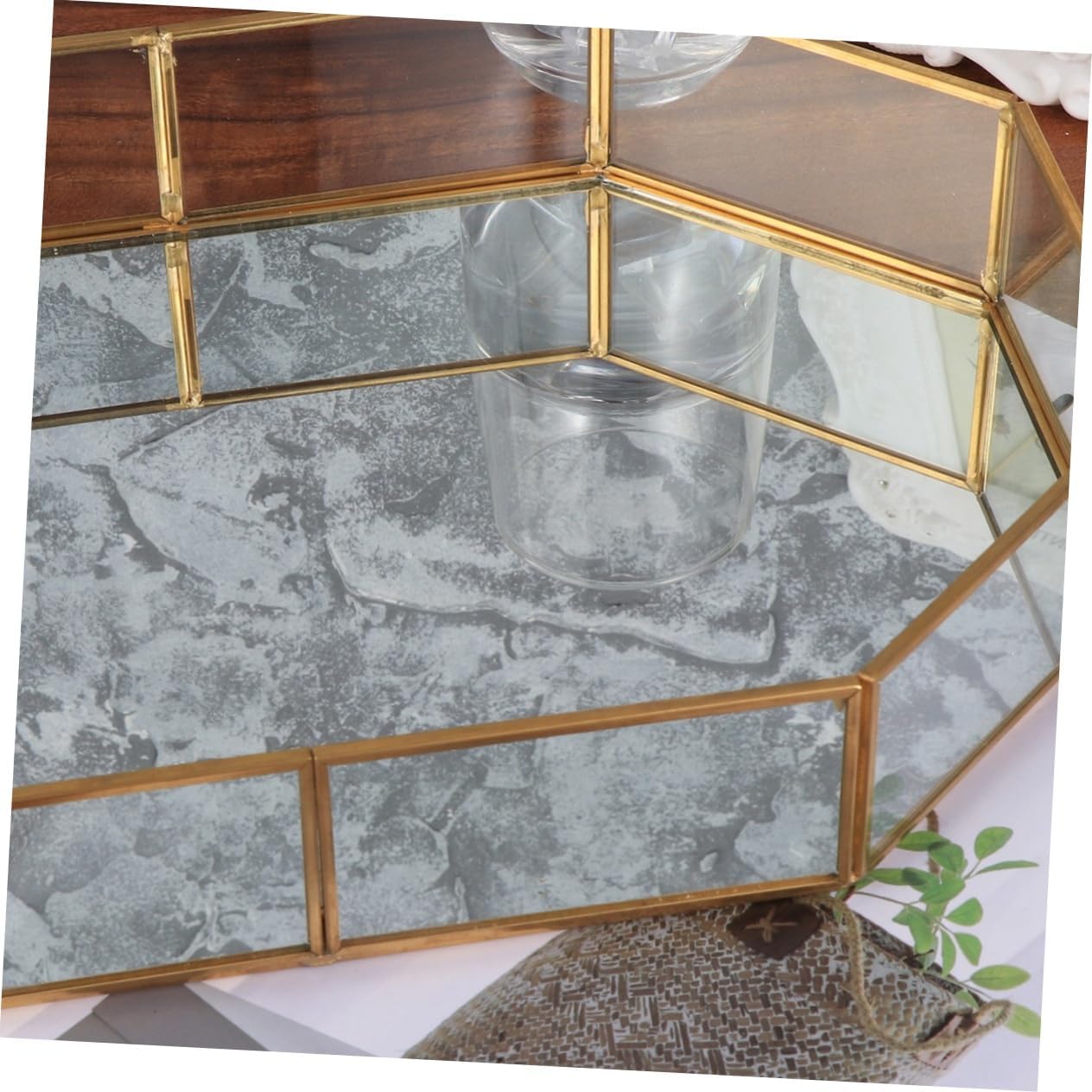 BESPORTBLE Copper Glass Storage Tray Decorative Vanity Mirror Organizer for Jewelry Elegant Glass Dish with Stylish Design for Home Decor and Jewelry Storage