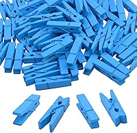 Vista 1 de BronaGrand 100 piezas Mini clip de papel de madera azul, clip de pinzas para ropa, clips de línea de ropa, clips de fotos