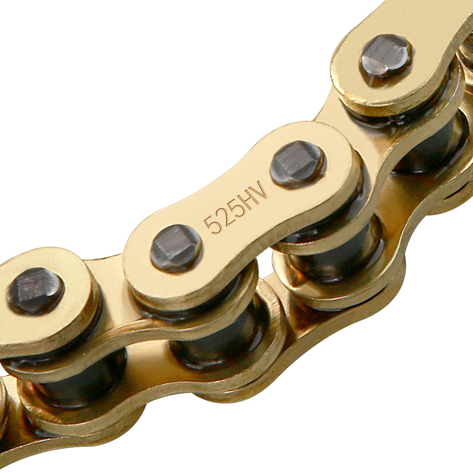 Catena 525 X-Ring per moto, 120 maglie con collegamento Master Link 525H, ad alte prestazioni, resistente, catena di trasmissione in oro per moto, bici, go-kart, mini bici da trail