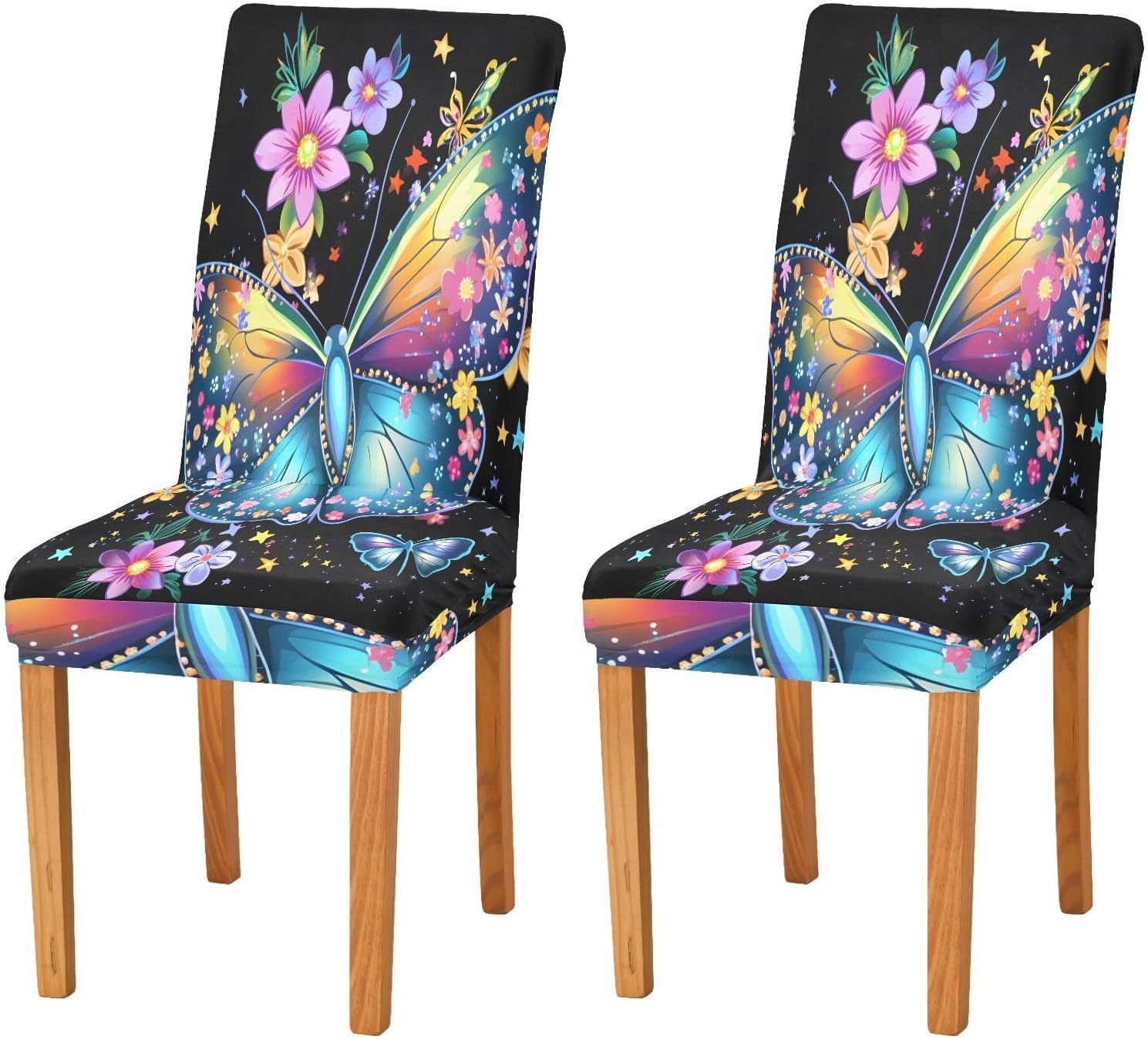 ALAZA Chair Covers for Dining Room, Flower Big Butterfly Stretch Chair Cover Sets Chair Protector Removable Washable for Ktichen Restaurant Hotel