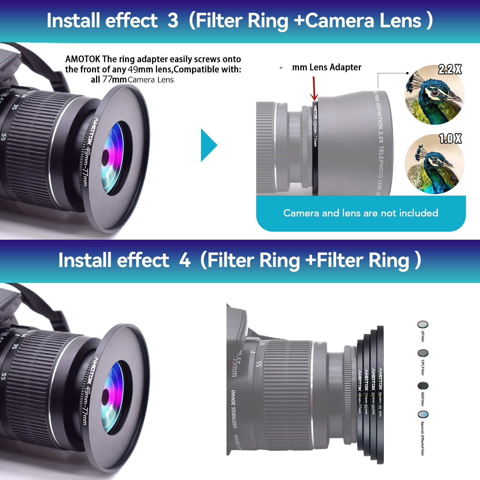 49mm a 77mm Adaptador de Lente de,Anillo Adaptador Paso hacia Arriba de Filtro de 49mm a 77mm,Compatible con Todos los Accesorios de Filtro de 77mm,Hecho de mecanizado CNC — view 7