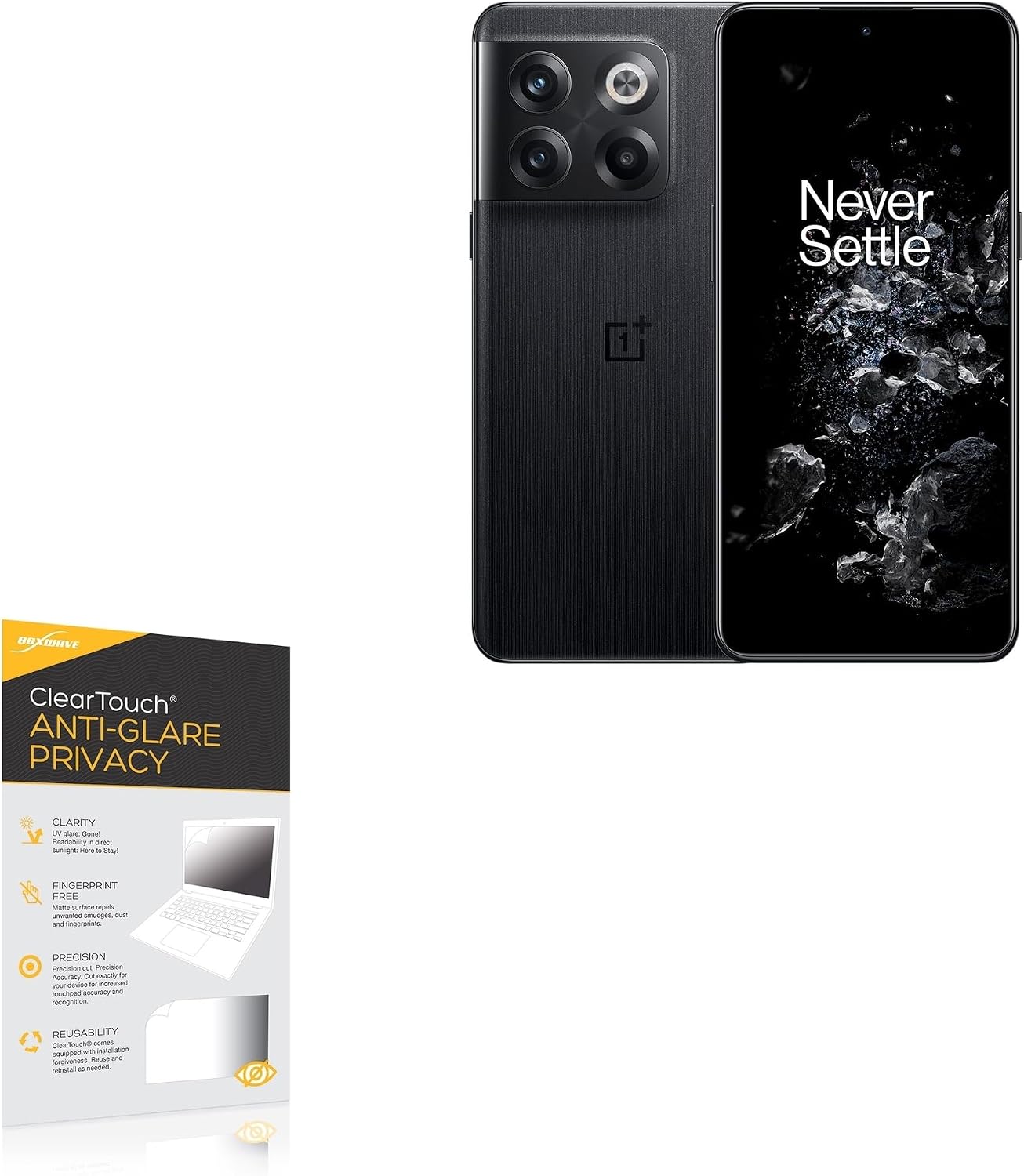 BoxWave Screen Protector Compatible with OnePlus 10T 5G - ClearTouch Anti-Glare Privacy (2-Pack), Privacy Screen Protector Flexible Film Anti-Glare