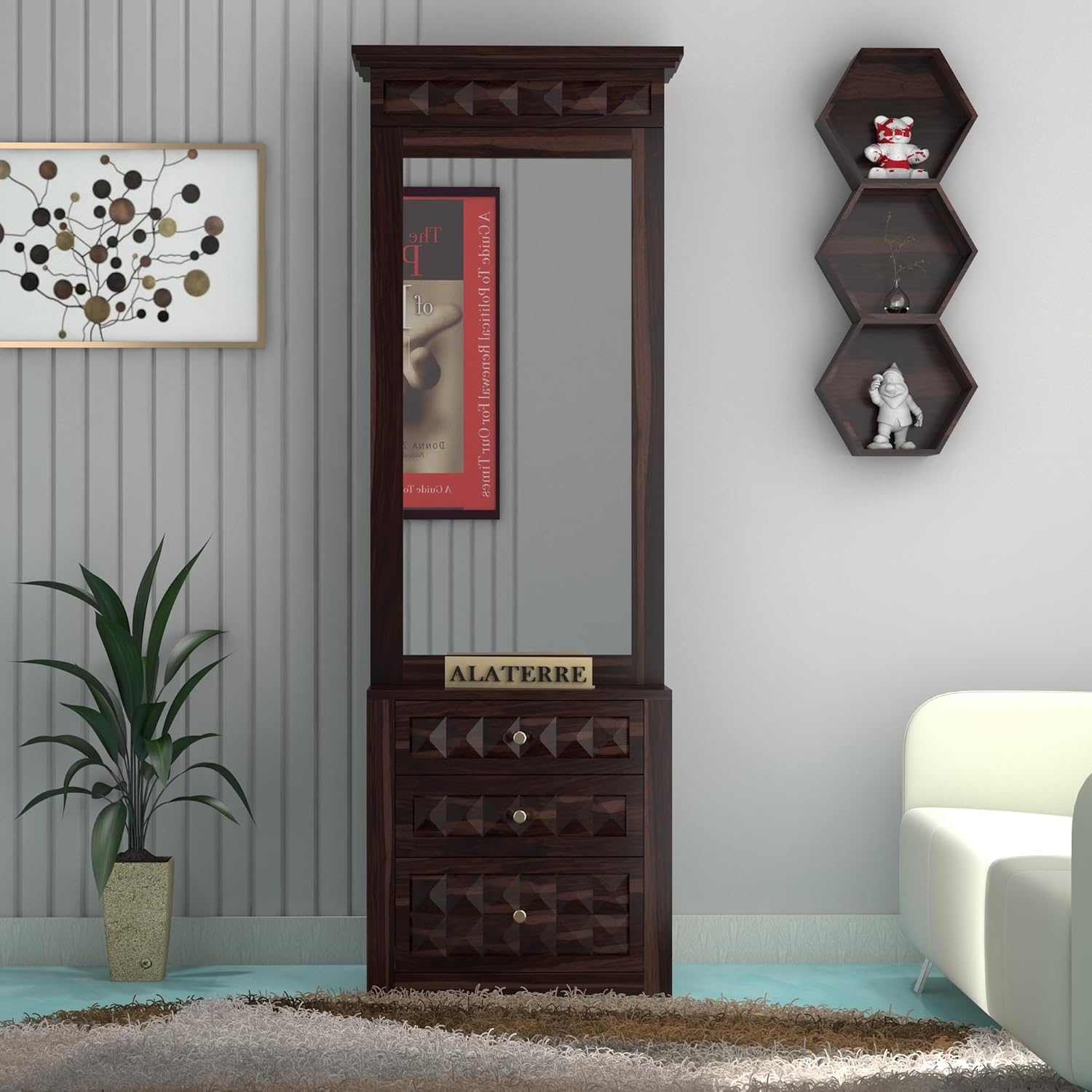 SOULMATE GALLARY Wood Dressing Table with Mirror and Storage || Dressing Table with Drawer, Makeup Table, Vanity Dressing Table || Walnut Finish-image-26