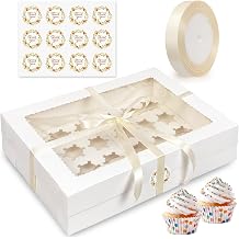 MUMULULU 6PCS Mini Cupcake Box Holds 24 Mini Cupcakes White Bakery Boxes with Window Silk Ribbon Sticker included