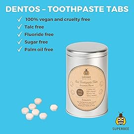 SuperBee Dentos Toothpaste Tablets, 500 Tabs, Fluoride Free & Eco Friendly, Travel Mouthwash Tablets, Sensitive Bites for Kids and Adults, Chewable Tablet, Spearmint