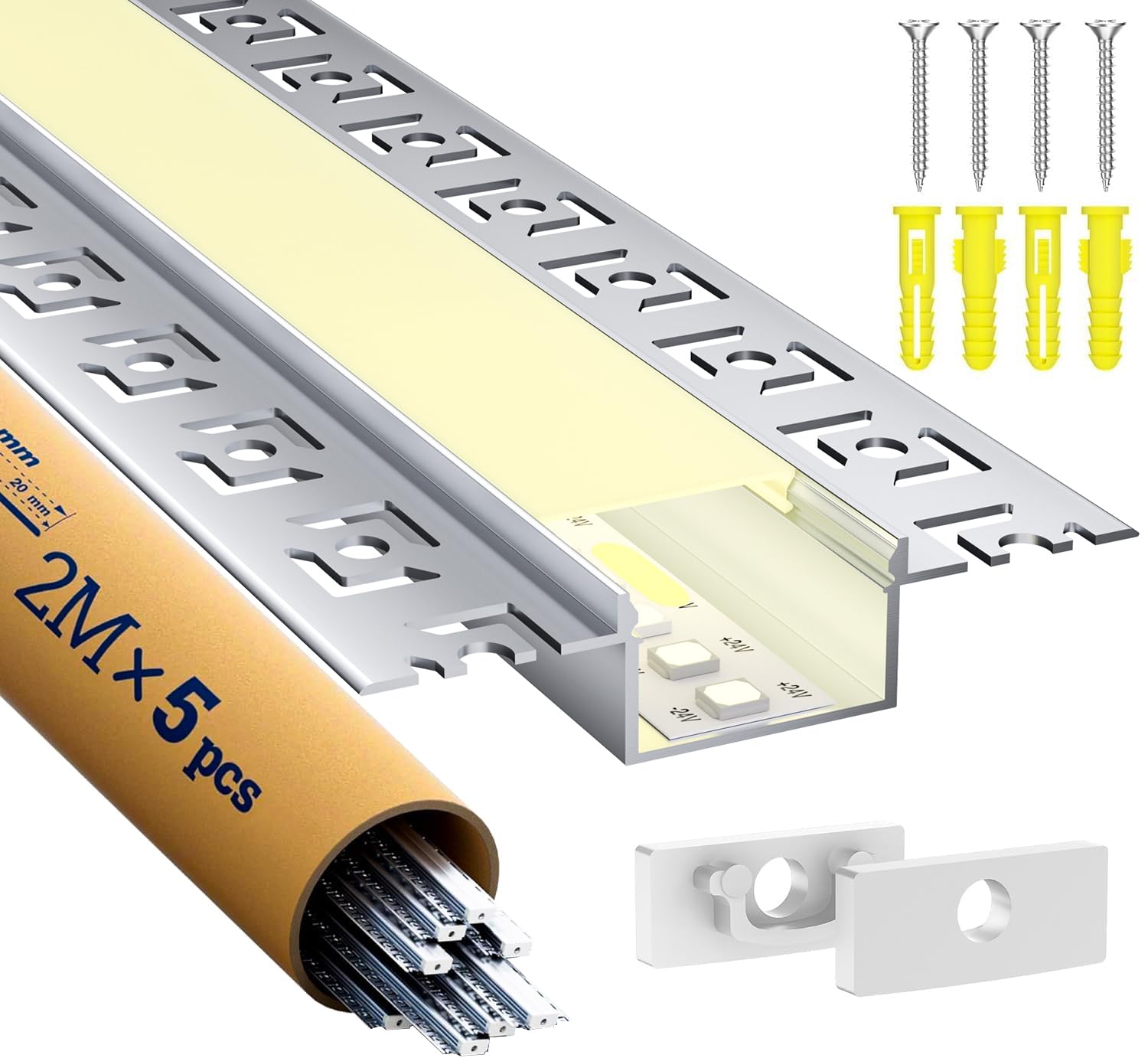 5 x LED Trockenbauprofil 2M Aluminium Profil für Strip Schiene Unterputz Kanal und Diffusor Aufputz für Indirekte Beleuchtung Decker