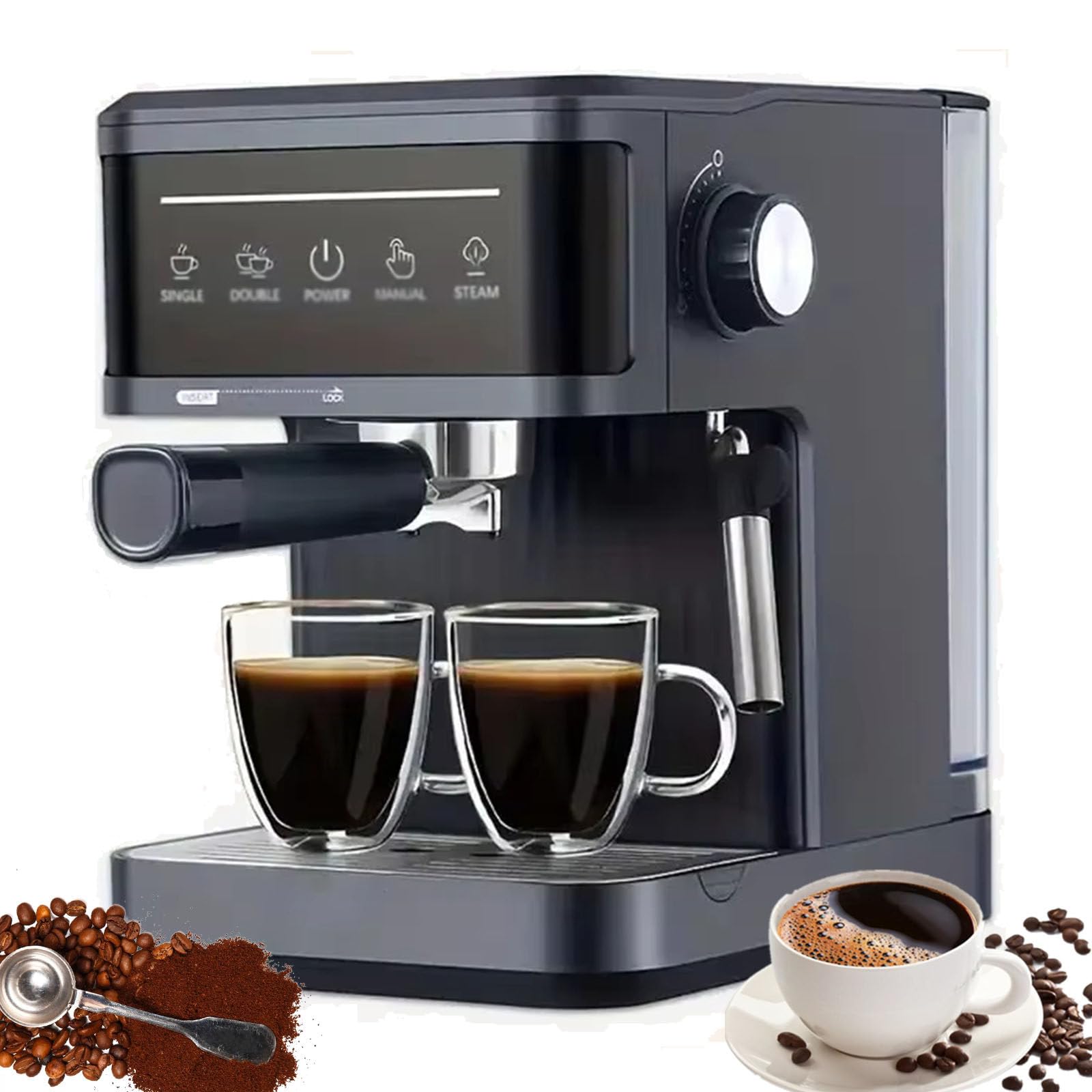Cafetera Espresso De 20 Bares, Cafetera SemiautomáTica Con Vaporizador De Leche, Pantalla TáCtil, Tanque De Agua De 60 Oz, Cafetera Para El Hogar, MáQuina De Café Con Leche,Black