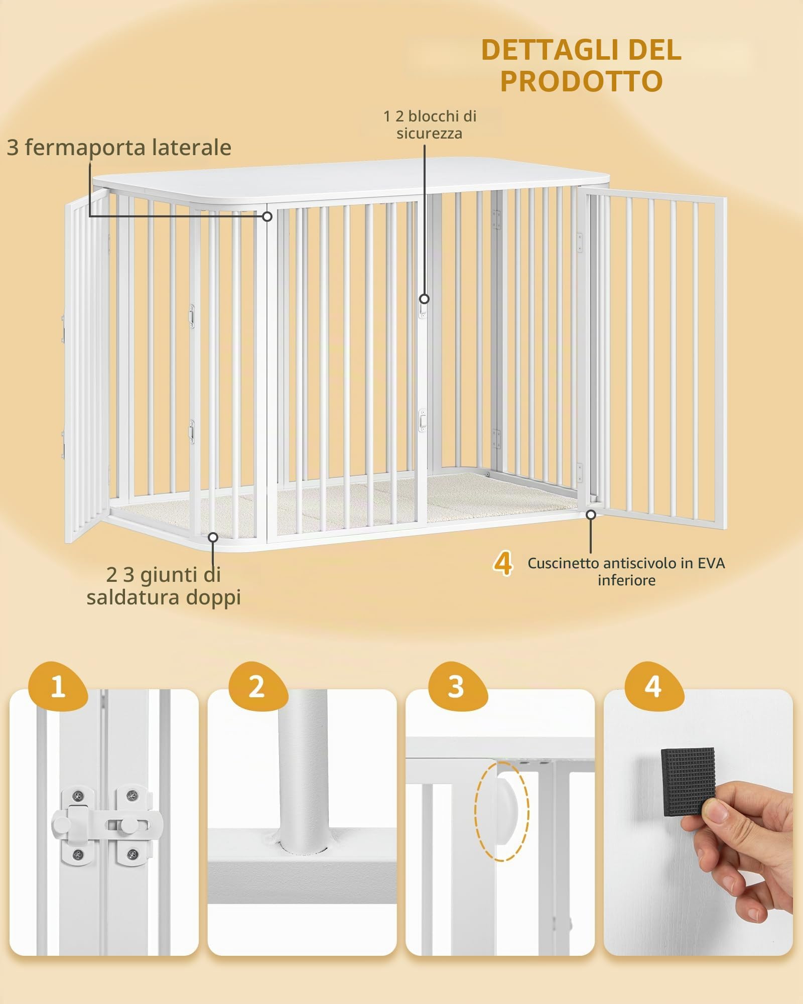 Hzuaneri Gabbia per Cani da Interno 108 cm, kennel Cane Medio con Cuscino, 3 Porte per Cani di Piccola Media, 66 x 108 x 77,5 cm, XXL, Bianco DFC86713W