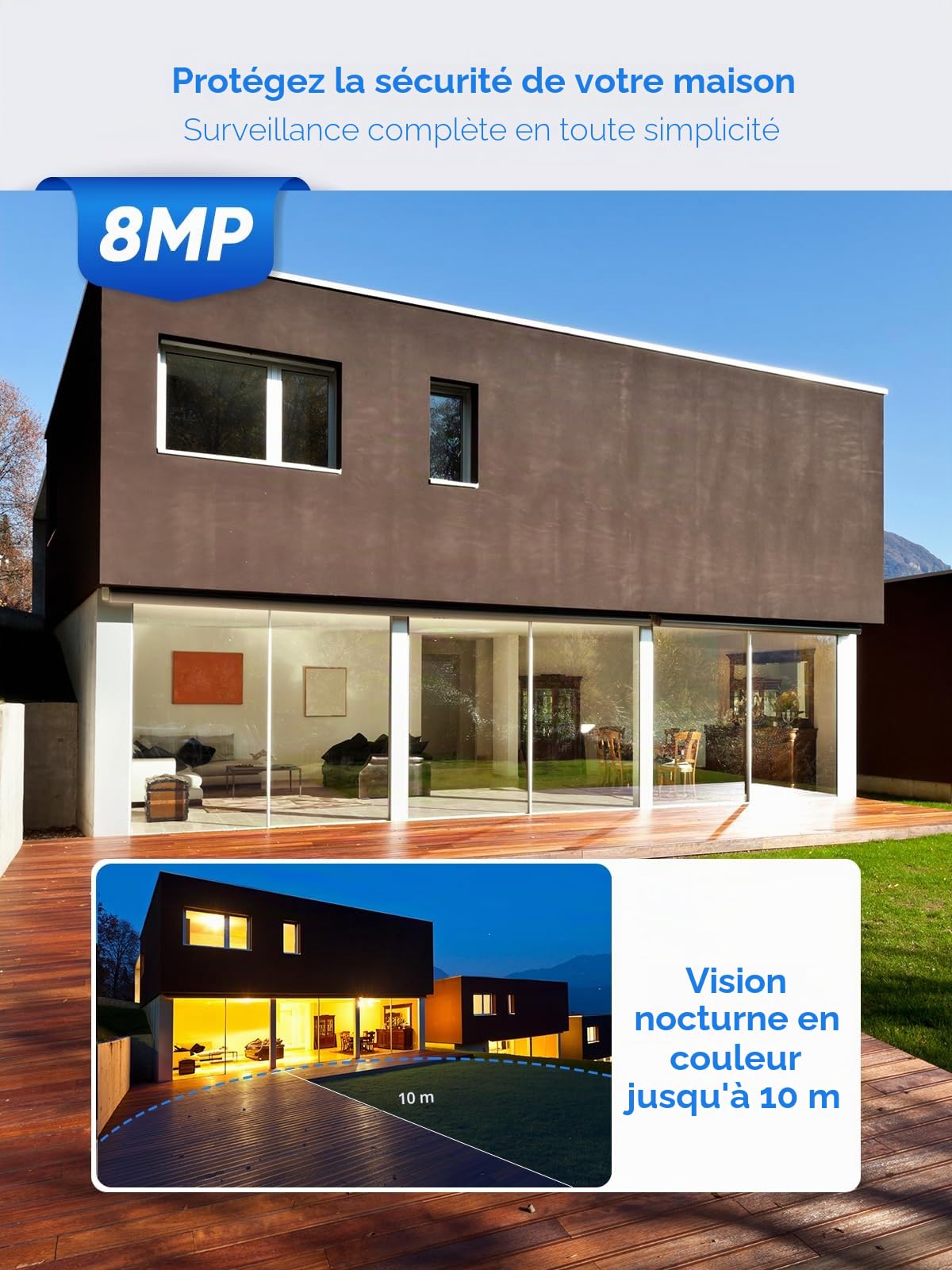 SANNCE Système de Caméras de Surveillance sans Fil 16CH CCTV, 4 Caméras 4K Extérieures pour la Maison avec Enregistreur NVR 8MP 16 Canaux, sans Disque Dur