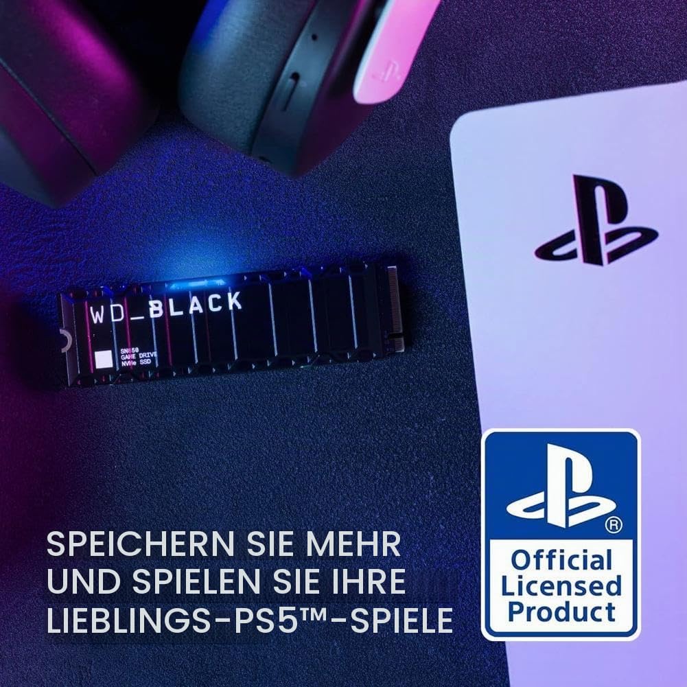 WD_BLACK SN850 1 TB NVMe SSD Offiziell Lizenziert für PS5 Konsolen (interne Gaming SSD mit Heatsink; PCIe Gen4 Technologie, bis zu 7.000 MB/s Lesen, M.2 2280)