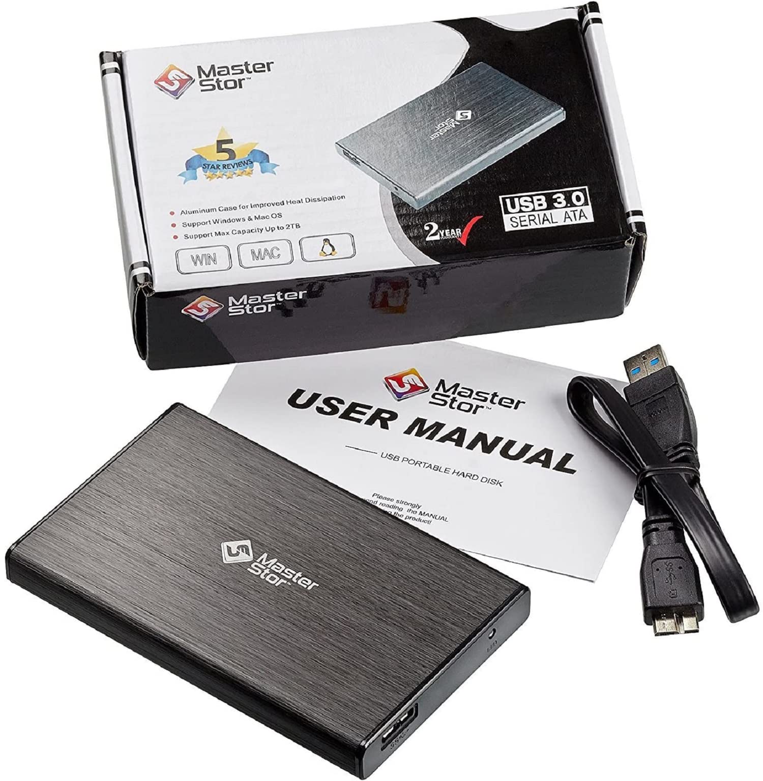Zewnętrzny dysk twardy MasterStorb USB 3.0 superszybki dysk twardy 2,5-calowy SATA przenośny dysk twardy do laptopa przenośny dysk twardy. Czerwony, srebrny, czarny, niebieski i różowy dostępne wszystkie różne GB (120 GB, czarny)