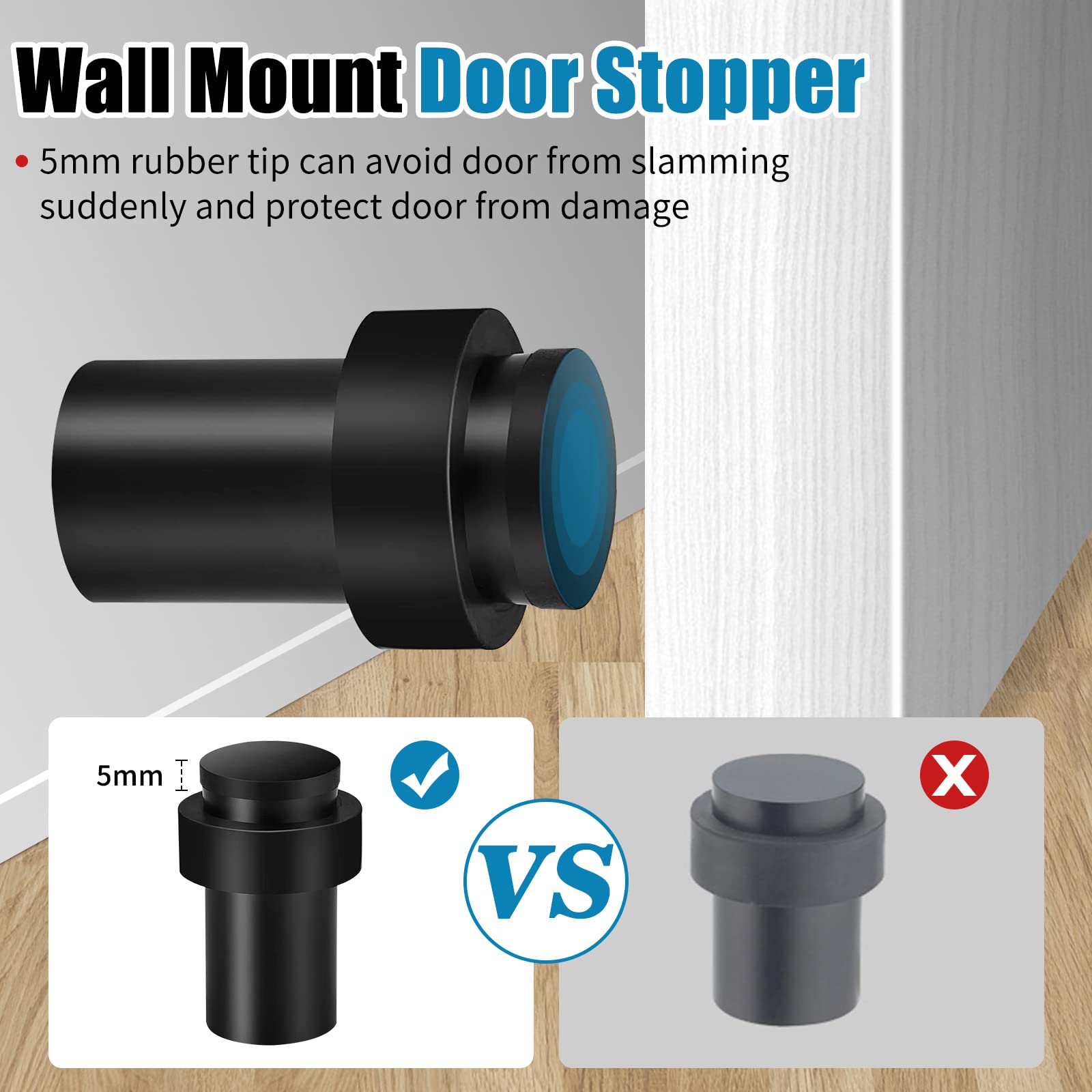 No Drill Floor Door Stoppers - Heavy Duty Adhesive Door Stops Wall Protectors 2-Pack