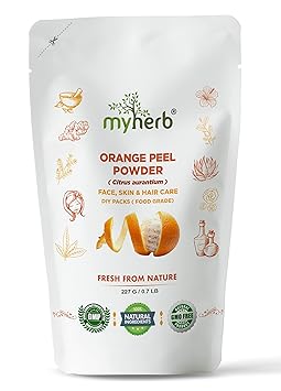 MYHERB 100% Pure Natural Organic Orange Peel Powder (Citrus Aurantium) || 227 Gm/0.5 Lbs || Ayurvedic Formula || Vitamic C || For Face, Skin Whitening & Hair Care || (Santra Chilka Powder) - image, photos