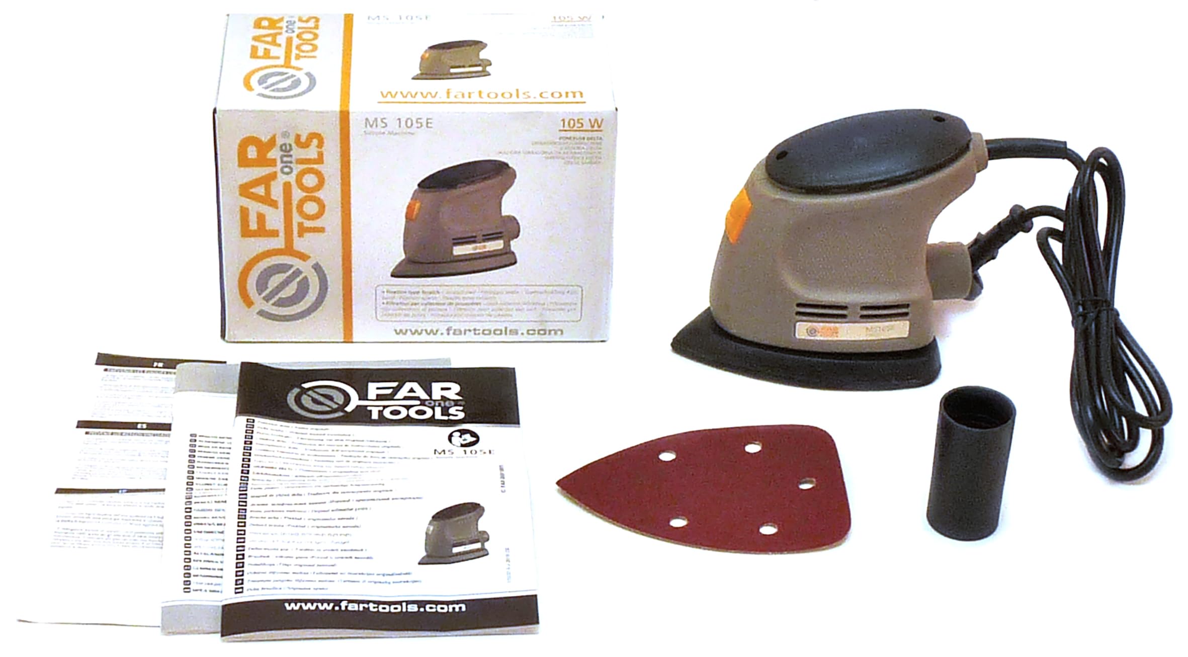 Fartools One Ponceuse Delta 105W 140x140x80mm, fixation autoagrappante, vibration 11000tr/min, collecteur de poussières