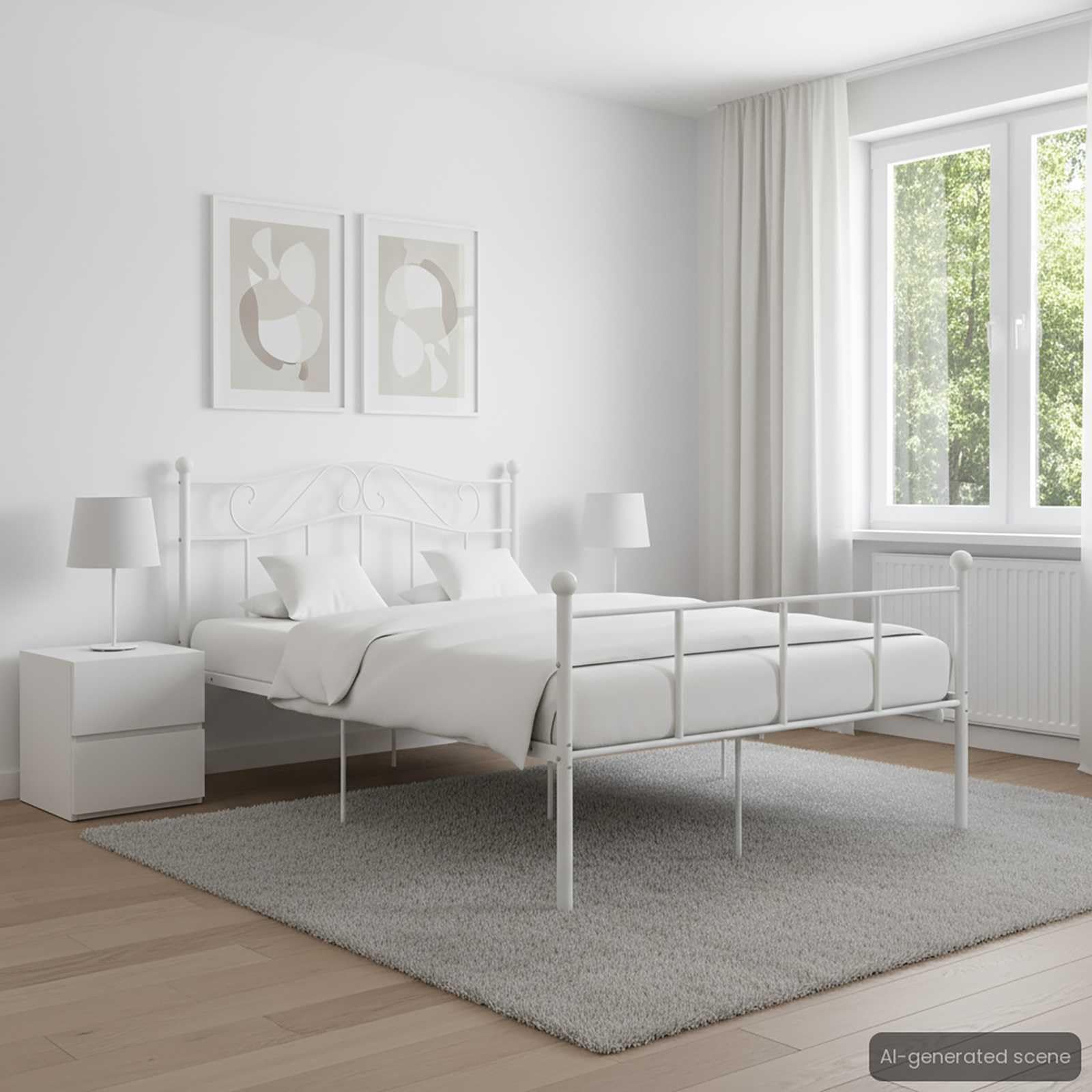 vidaXL Bettgestell Bett Metallbett Schlafzimmerbett Doppelbett Bettrahmen Schlafzimmermöbel Ehebett Lattenrost Weiß Metall 140x200cm