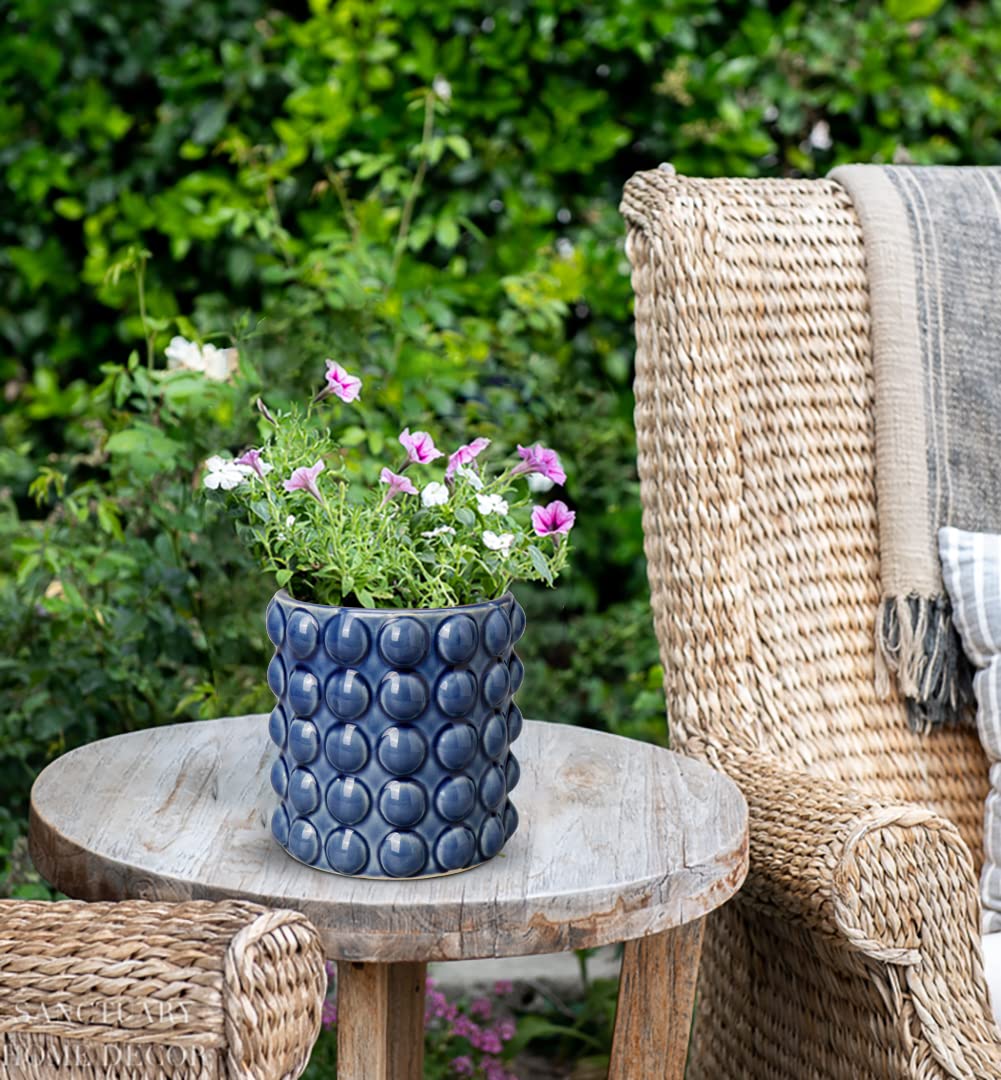 Oairse Ceramic Plant Pot 14cm/5.5inch Bubble Ceramic Planter with Drainage Holes Blue Flower Pots Beaded Design Decorative Plant Pots Indoor pour Succulent Cactus Snake Plant Houseplant - Image 3