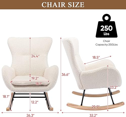 Miniatura 2 de Moderna mecedora de terciopelo de peluche, silla mecedora tapizada, silla mecedora para cuarto de bebé, cómoda silla auxiliar para sala de estar,