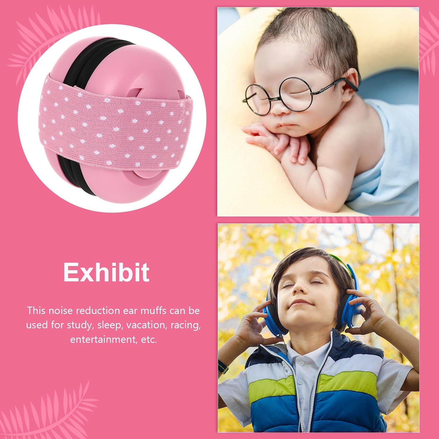 Noise Cancelling Ear Protection Earmuffs for Infants with Elastic Band, Soft Pink Travel Ear Muffs for Newborns