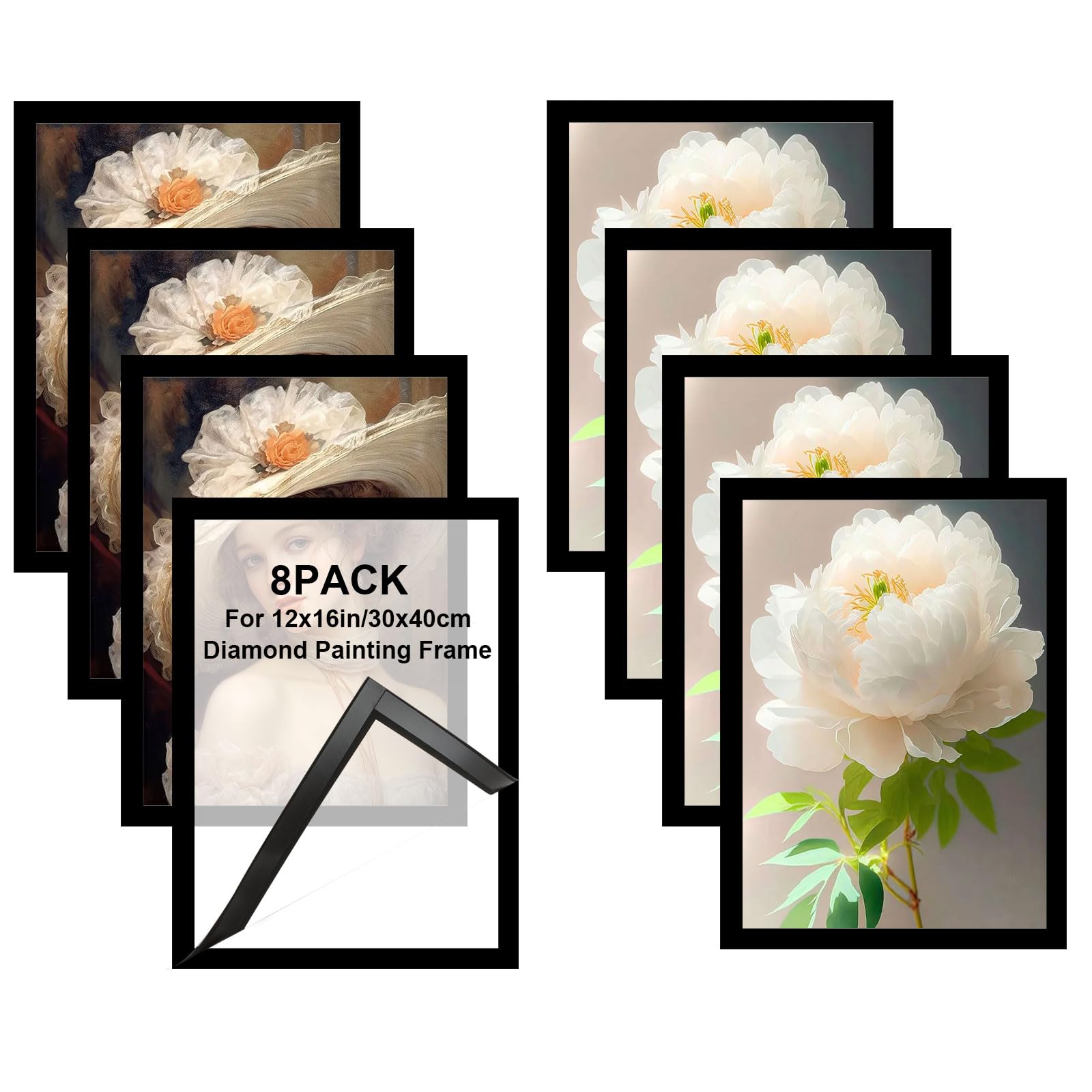 YOUNTHYE 8PCS Magnetic Photo Frames, 30x40cm Magnetic Picture Frame, Self Adhesive Magnet Poster Frame Black 12x16 inch Diamond Painting Frames for Ads, Notices, Photos
