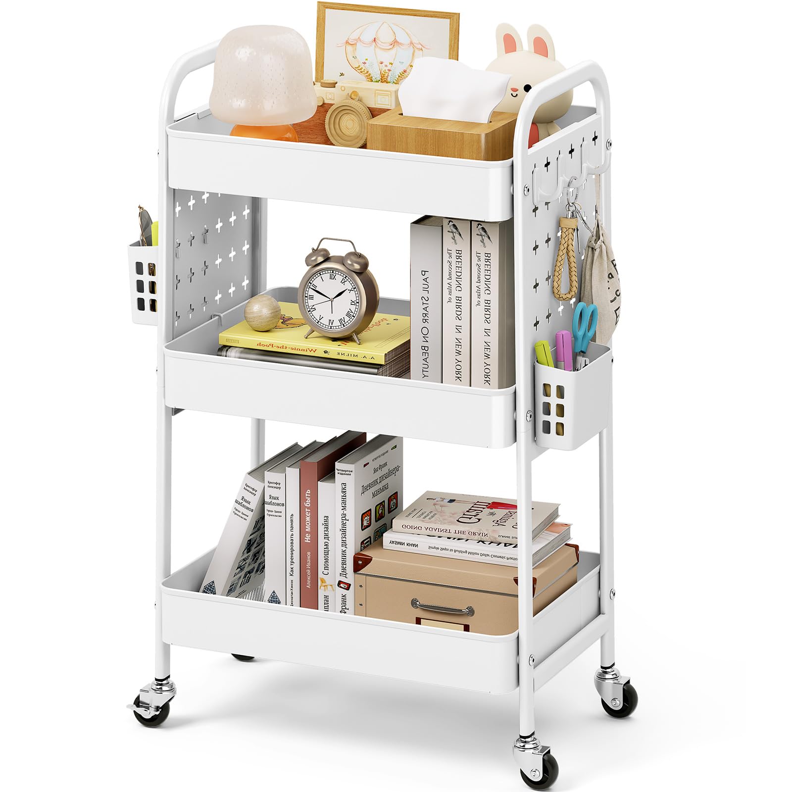KINGRACK 4-Tier Narrow Kitchen Trolley with Wheels, Wooden Top  Sliding Baskets, Metal Rolling Cart for Tight Spaces in Kitchen, Bathroom, Dorm  Bedroom, Black